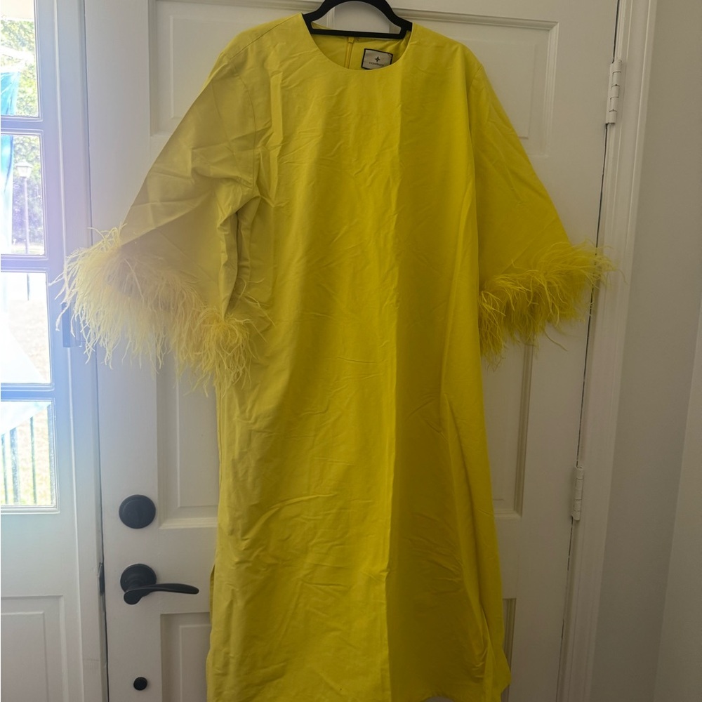 Tuckernuck Citron Feather Jamie Formal Party Midi Dress in Yellow Size XXXL - Picture 3 of 3